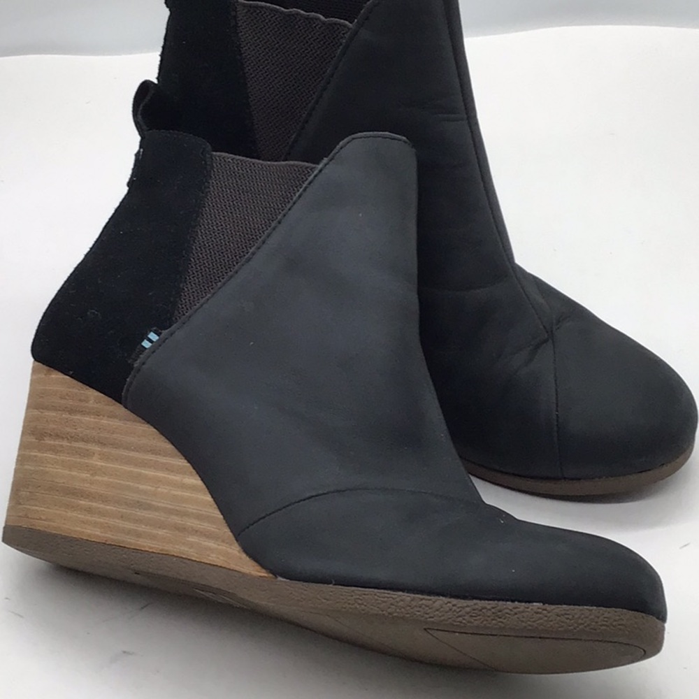 Toms Black Suede/Leather Wedge Heel Ankle Boot - Picture 15 of 15